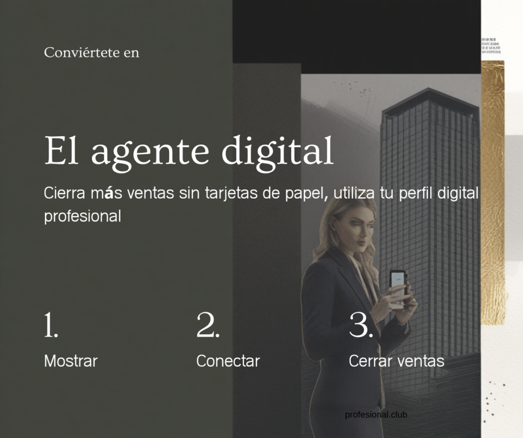 agente inmobiliario digital: agente revisando perfil profesional en smartphone